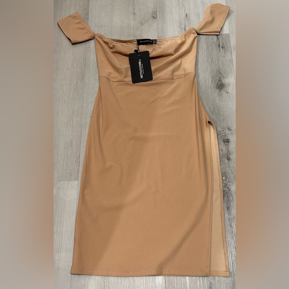 PLT Nude Knee Length Dress With Slit